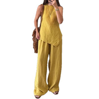 Casual Crew-Neck Pullover Sleeveless Pants With Pockets Cozy Two-Piece Set