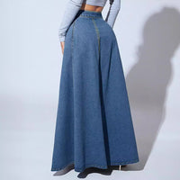 Retro Style Fashionable Large Swing Design Single-breasted Denim Skirt