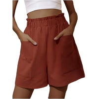 Solid-color High-waist Shorts Womens Wide-leg Pants
