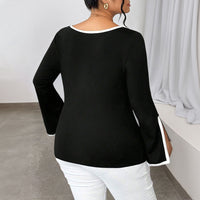 Black Socialite Style Square-neck Flared Sleeve Slimming Top