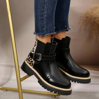 Large-size Fashionable Leopard Print Metal Buckle Boots