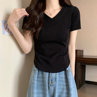 Irregular Hemline Slimfit Vneck Shortsleeve Womens