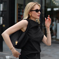 Black Slim-fit Irregular Elegant Shoulder-off Sleeveless Dress For Women