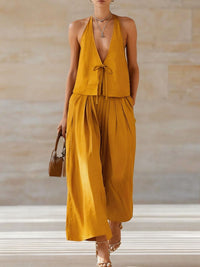 Fashionable Casual Sleeveless Vest And Loose Wide-Leg Pants Womens Set