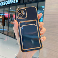 Electroplating Integrated Card Holder Leather Phone Case