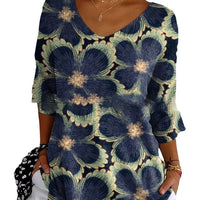 Floral 3d Printed Women's V-neck T-shirt Printed Round Neck Short Sleeve