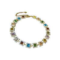Colorful Diamond Square Geometric Necklace, Light Luxury High-End Sparkling Clavicle Chain, Fashion Retro Elegant Jewelry