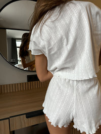 Womens Comfortable New Breathable Short-Sleeve Hollow-Out Jacquard Pajamas