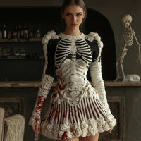 Long-sleeved Floral 3D-printed Dress With A Round Neckline