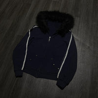 Black Zipper Divided Print Fleece Hooded Sweatshirt