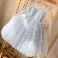 New Girl's Wedding Polka Dot Lace Long Sleeve Dress