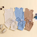 Children's Summer Korean Style Sleeveless Vest Waffle Solid Color Suit