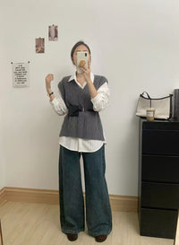 V-neck Knitted Casual Academic Style Women's Fashion Vest
