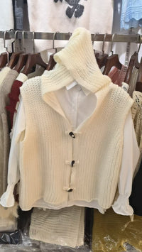 Solid Color Thick Needle Hooded Vest Knitted Cardigan