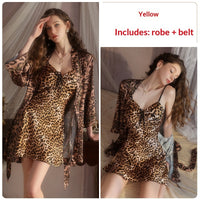 Sexy Backless Womens Camisole Nightdress  Slip-On Silk Robe Set For Loungewear