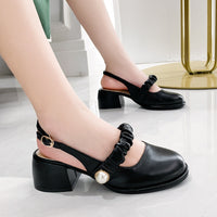 Women's Simple Pearl Chunky Heel Sandals