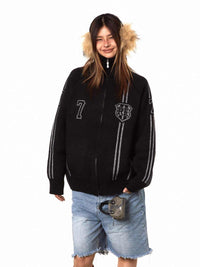 Cardigan Zipper Number 7 Sweater Casual Plush Top