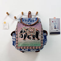 Special Drawstring Elephant Embroidered Backpack With Drawstring Buckle Cover