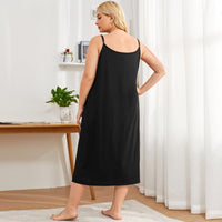 Women's Fashion Suspenders Long Sunken Stripe Rib Plus-sized Home Nightdress