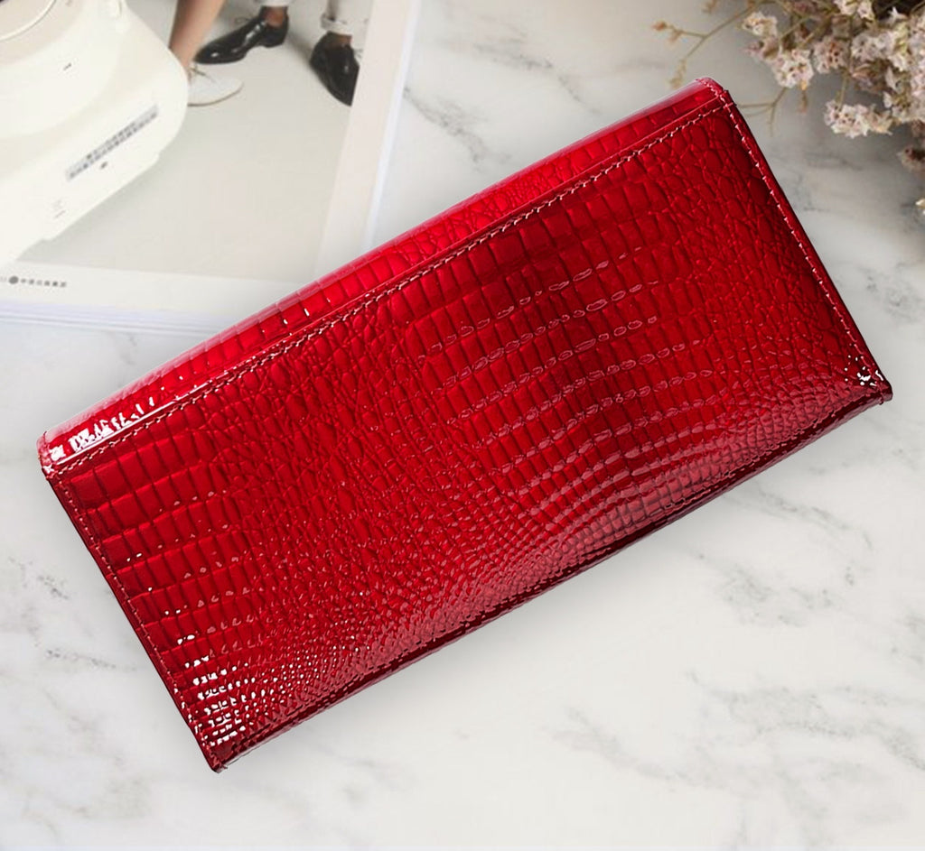 Patent Leather Crocodile Pattern Women's Wallet High-grade Red Lock Clutch