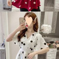 Women's Casual Polka Dot Graceful Collar Lace-up Waist Trimming Shirt