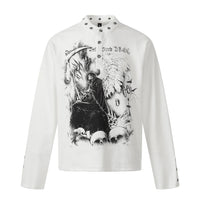 New American-style Retro Dark-themed Trendy Printed Mens Long-sleeve Shirt