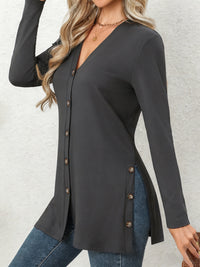 Mid-length Knitted Outer Solid Color Casual Single Row Multi-buckle Long Sleeve