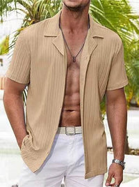 Men's New Summer Stripes Suit Collar Short Sleeve Shirt