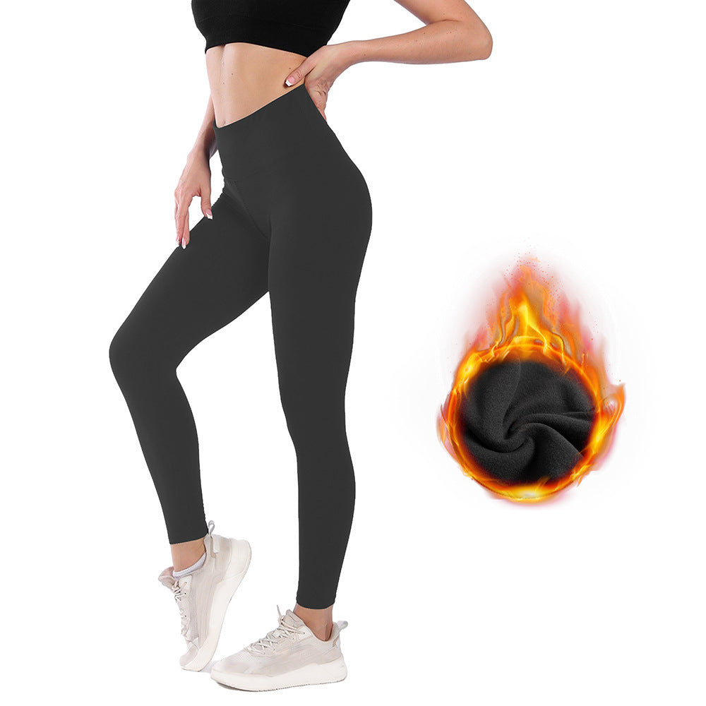 Women's High Waist Belly Contracting Warm Yoga Sports Leggings