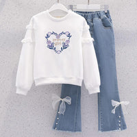 Round Neck Long Sleeve Children And Teens' Wear Girl Spring And Autumn Two Piece Set