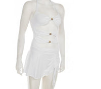 A Sleek, Figure-hugging Halter Dress With A Seamless Cutout Design Delivers An Effortlessly Cool And Edgy Look