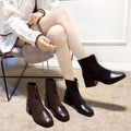 Womens Fashionable Mid-Heel Ankle Boots With Front Zipper