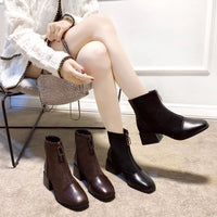 Womens Fashionable Mid-Heel Ankle Boots With Front Zipper