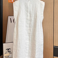 Lace-trimmed Round-neck Cotton-linen Vest Dress