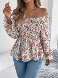 Women's Casual Square Neck Bell Sleeve Floral Print Chiffon Vacation Top