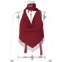 Lace Up Back Hollow Out Design Statement Tassel Camisole For Women