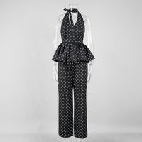 Polka-dot Print Elegant Halterneck Jumpsuit With Wide-leg Pants Set