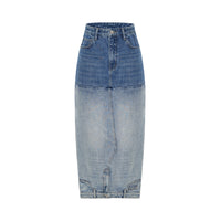 Washed Denim Long Skirts Stitching Design Women's Clothing