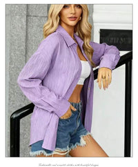 Single-breasted Solid Color Casual Loose Long-sleeved Shirt