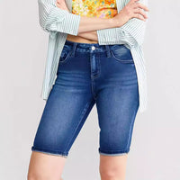 New Women's Slim Fit All-match Embossed Button Denim Shorts