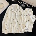Notch-collar Cloud-pattern Cotton Long-sleeve Loungewear Set