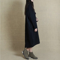 Loose-fitting Hooded Robe-style Dress With Fleece-lined Cotton-linen Fabric