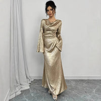 New Sexy Gold-dusted Evening Dress With Long Sleeves