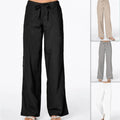 Solid-color Drawstring-pocket Loose Casual Wide-leg Linen Pants