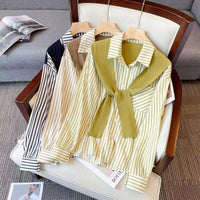 Retro Loose And Stylish Long Sleeves Striped Shirt For Women