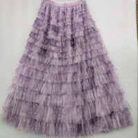Plus-size Women's Mid-length Tie-dye Ink Print Mesh Skirt