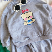 Girls Fashion Bear Crew Neck Sweater Sports Suit