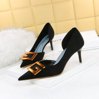 Women's Fashion Slim Stiletto High Heel Side Hollow Buckle Decorative Shoes
