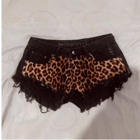 European And American Millennium Subculture Leopard Print Low Waist Denim Super Short Shorts