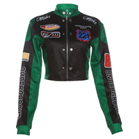 Women's Cropped Printed Long Sleeve Baseball Uniform Coat